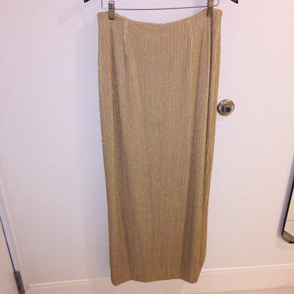 Cache 2 Pc. Set VINTAGE Mock Neck Sleeveless Top & Maxi Skirt GOLD Stripe medium
