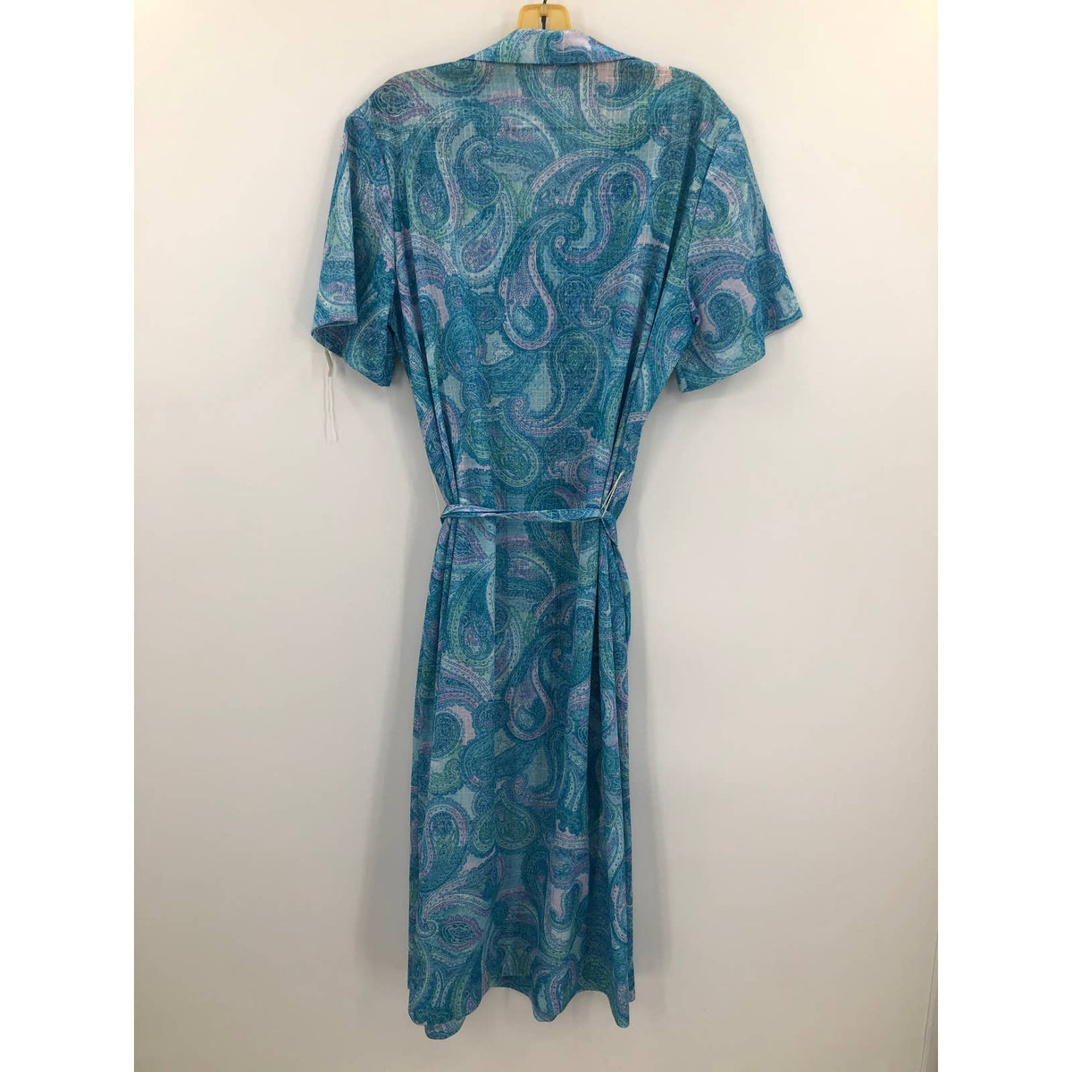 Vintage Blue Paisley 40s/50s Casual Midi Retro Dress Belted Collar Housewife