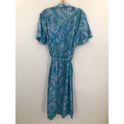 Vintage Blue Paisley 40s/50s Casual Midi Retro Dress Belted Collar Housewife