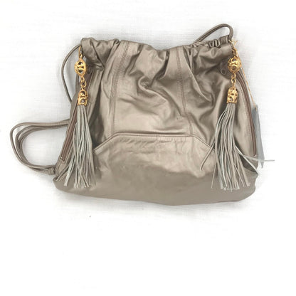 Paul Joseph Metallic Leather Mocha Tasseled Shoulder Bags Double Strap Tan NWT