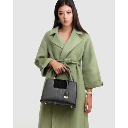 Belle & Bloom Stay Wild Oversized Wool Coat Belt Waist Solid Green Size Large
