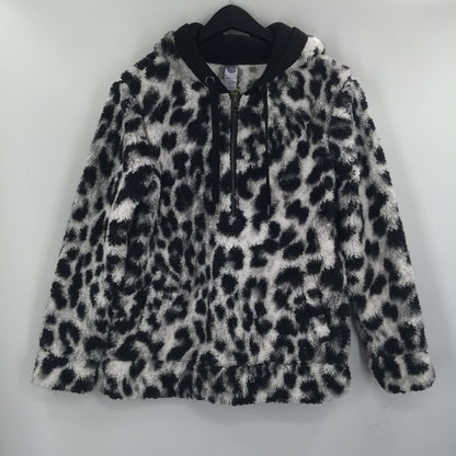 Te Verde Faux Fur Leopard Print Quarter Zip Hoodie Faux Shearling Extra-Small XS