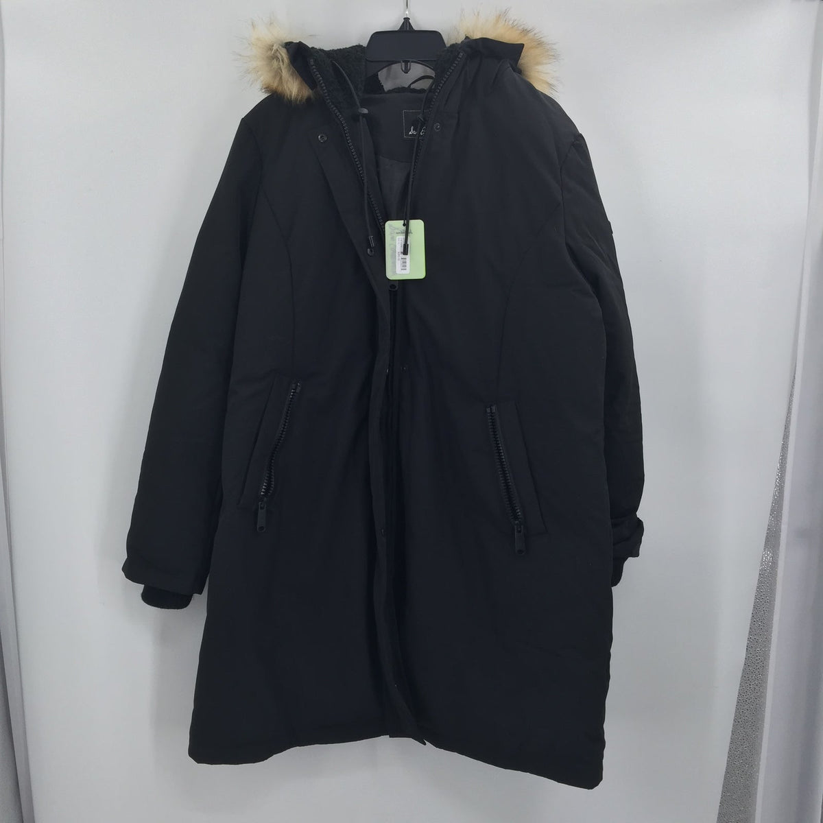 Sam Edelman Faux Fur Trim Parka Down Coat Jacket Long Sleeve Black Size X-Large