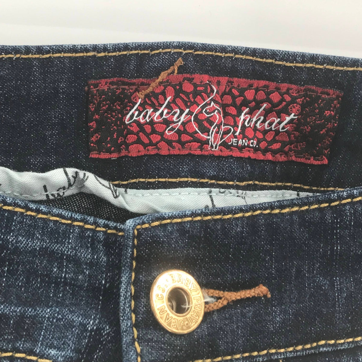 Baby Phat Stretch Embroidered Logo Straight Legs Denim Jeans Mid Rise Size 40