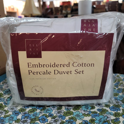Ella Jayne Collection White Full/Queen Duvet Cover Embroidered 100% Cotton NEW