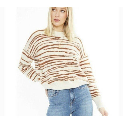 4SI3NNA Sweater Women's Small Zebra Tan Brown Nylon Blend