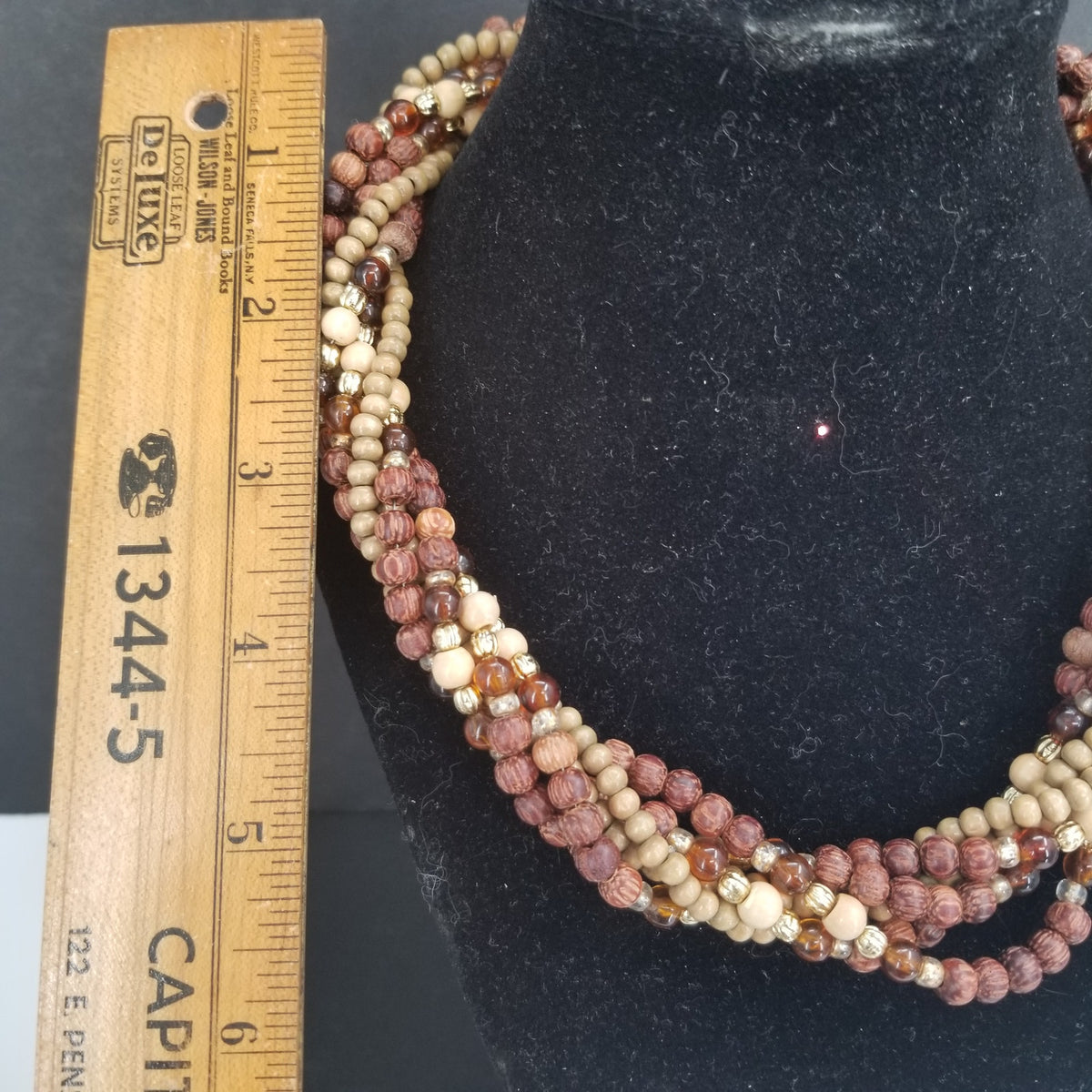 Napier Vintage Multi Strand Brown Tan Wooden and Glass Bead Necklace