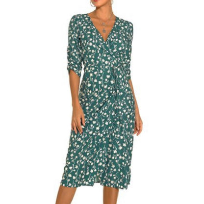 Sucrefas Cyanine Floral V-neck Wrap Dress Size Medium