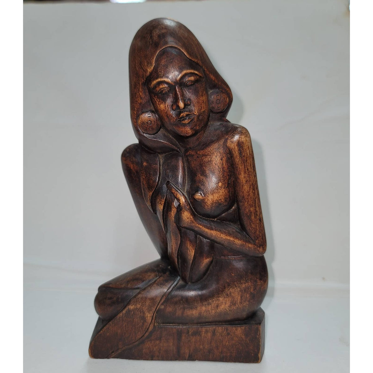 Signed Bali wood carving carved hard wood Balinese Carved Young Man