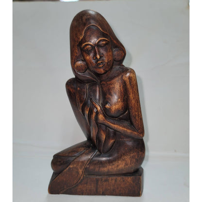 Signed Bali wood carving carved hard wood Balinese Carved Young Man