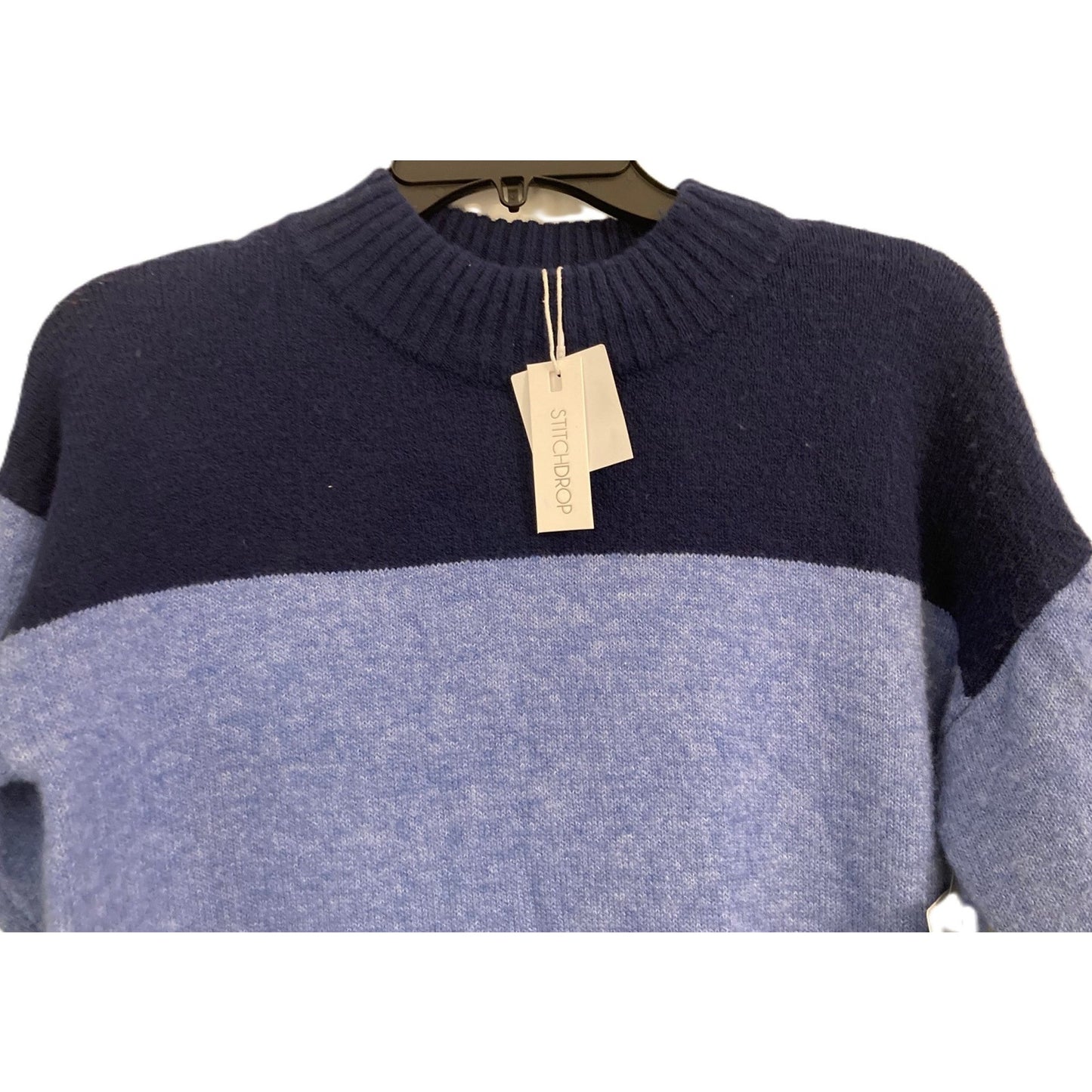 Stitchdrop Soft Knit Crew/Mock Sweater Dress Sz Medium in Blue/Gray Stripes NWT