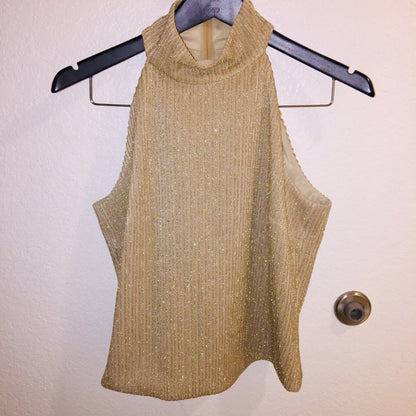 Cache 2 Pc. Set VINTAGE Mock Neck Sleeveless Top & Maxi Skirt GOLD Stripe medium