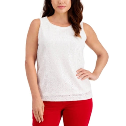 Charter Club NWT Sequined Tank Top Sleeveless Round Neck Cloud Large