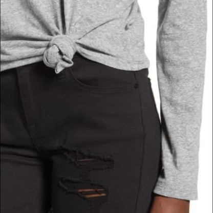BP. Grey Front Knotted Long Sleeve Tee XSmall