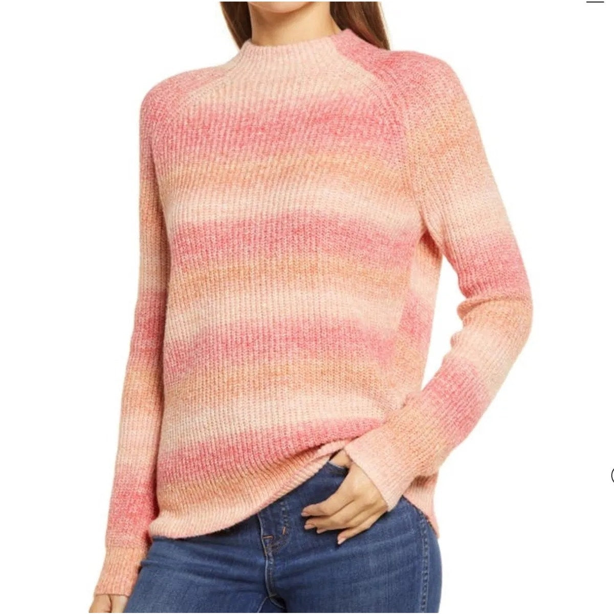 Caslon Striped Knit Pullover Sweater Size Large in Pink Space Dye NWT