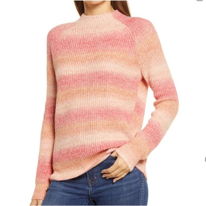 Caslon Striped Knit Pullover Sweater Size Large in Pink Space Dye NWT