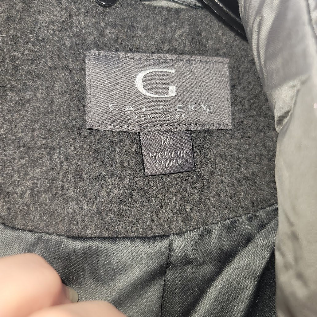G Gallery Gray Melange Wool Coat Jacket Hooded Size Medium Lined NEW DAMAGED