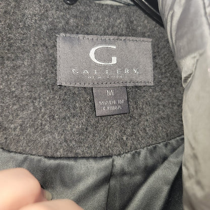 G Gallery Gray Melange Wool Coat Jacket Hooded Size Medium Lined NEW DAMAGED