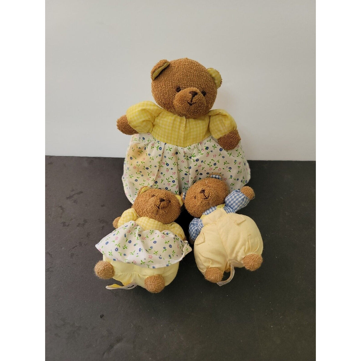 Vintage 3 PC. Set Russ Berrie Mini Plush Toys Bear Mama Girl Boy floral