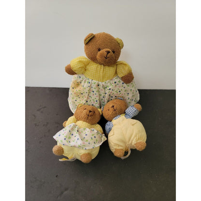 Vintage 3 PC. Set Russ Berrie Mini Plush Toys Bear Mama Girl Boy floral