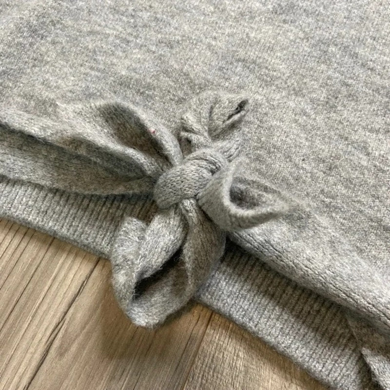 WAYF Tie Waist Mock Neck Pullover Knit Sweater Size Medium Light Grey NWT