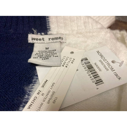 Sweet Romeo V-Neck Color Block Sweater Medium Navy/Winter White NEW Pullover