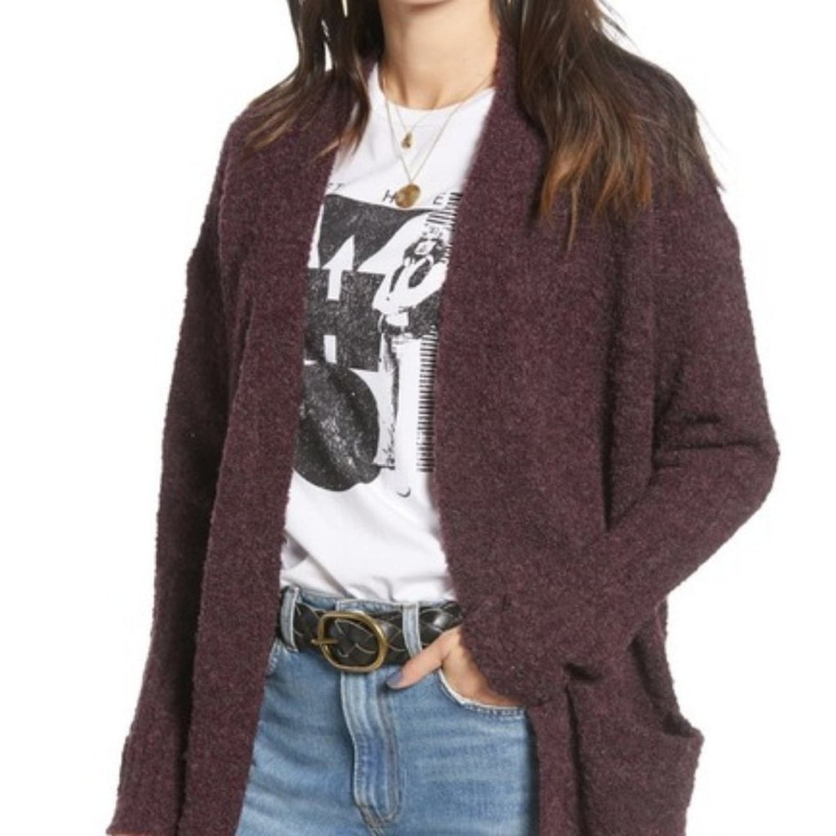 Treasure & Bond Open Front Cardigan Sweater Long Sleeve Front Pockets NEW Large