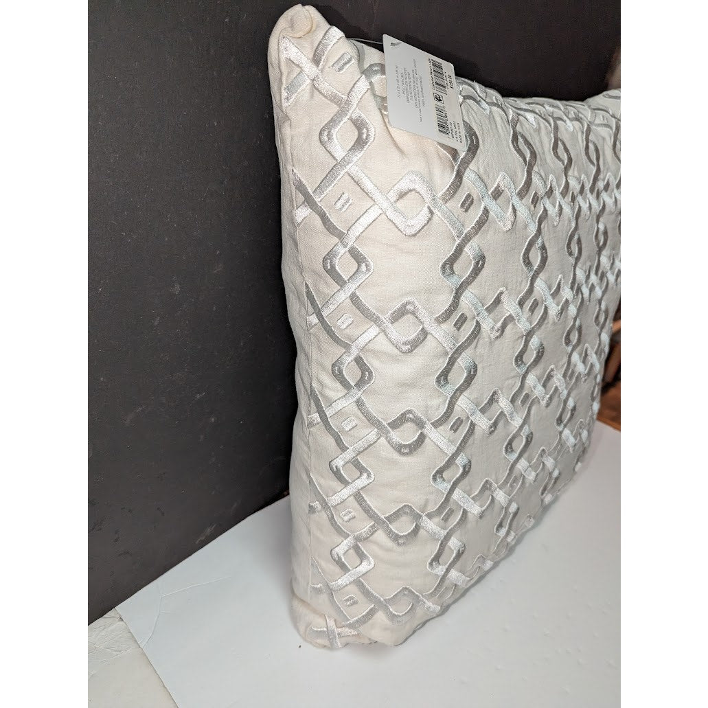 Hotel Collection 22x22 Linen Decorative Pillow $150.00 Geometric Embroidered NEW
