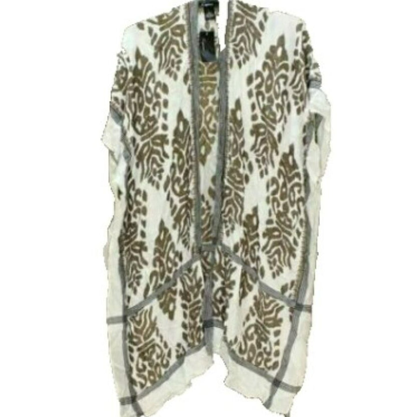 Cejon Damask Ruana Kimono Caftan Cover-Up One Size Taupe Print NWT