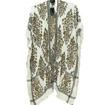 Cejon Damask Ruana Kimono Caftan Cover-Up One Size Taupe Print NWT