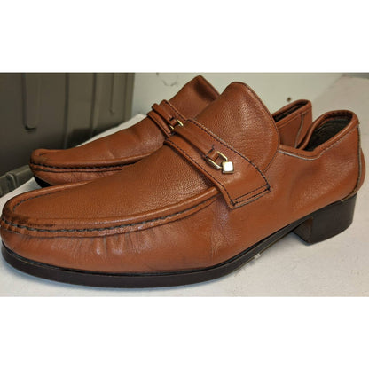 Sears Vintage Men's Loafers Size 9.5 Slip On Italian Leather Cognac 1 Inch Heel