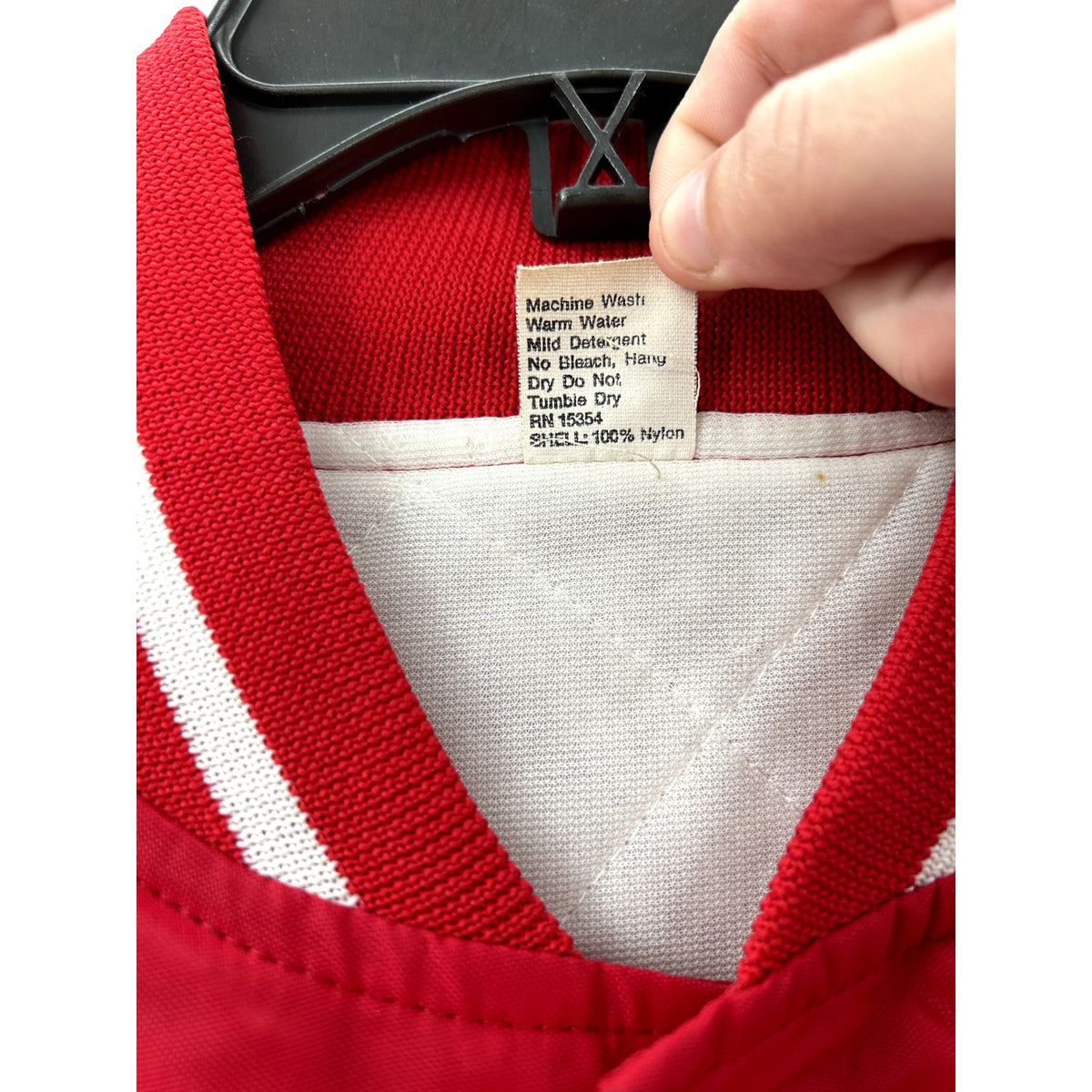 Vintage Woodkraft 1984 Safety Award Satin Baseball Bomber Quilted Shiny Red XL