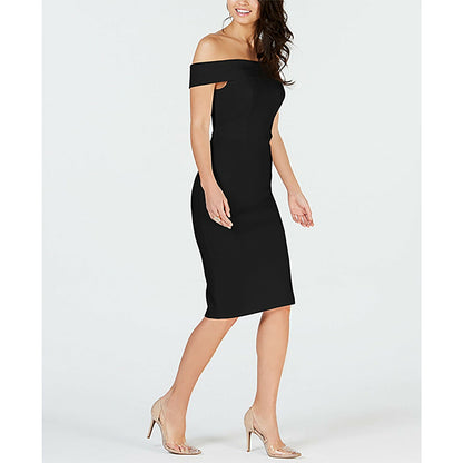 Thalia Sodi Off-The-Shoulder Neckline Bodycon Dress Back Zip Black X-Large