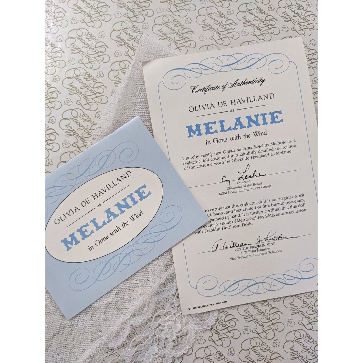 Franklin Heirloom Dolls Vintage Melanie 19" Blue Gone with the Wind DAMAGED
