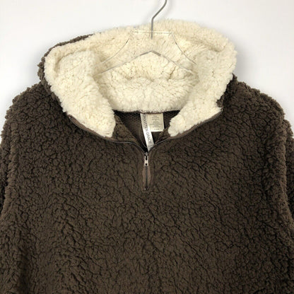 Forgotten Grace Faux Shearling Sherpa Pullover 1/4 Zip Hoodie Sz Large Brown NWT