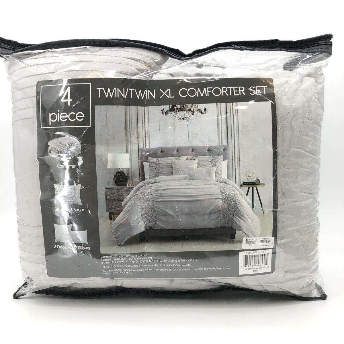 Hallmart Collectible Amalina 4-Pc Comforter Set Twin/ Twin XL Grey
