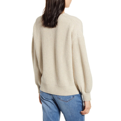 Madewell Thornton Balloon Sleeve Pullover Knit Sweater V-Neck Tan NEW X-Large