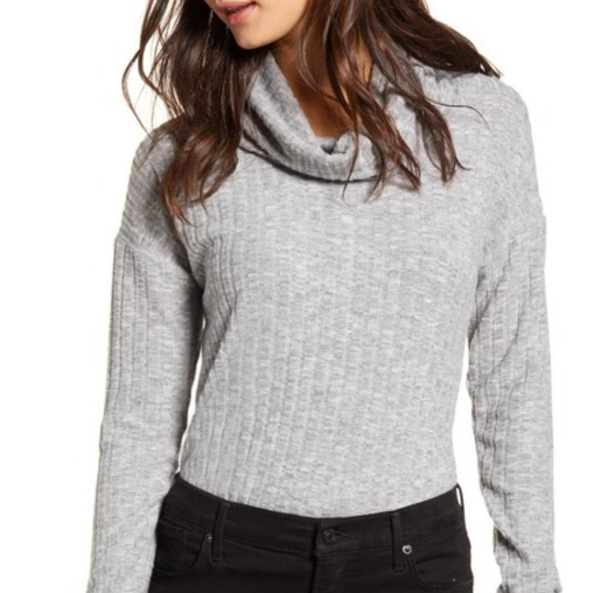 Bp Cozy Ribbed Turtleneck Top Relaxed Fit Long Sleeve Grey Heather Size Small