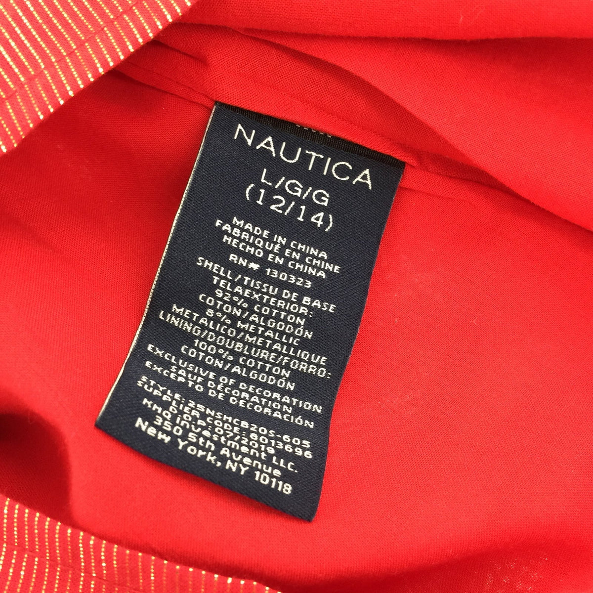 Nautica Red Gold Thread Bell Sleeve blouse Shirt Top 12/14 Large Girls