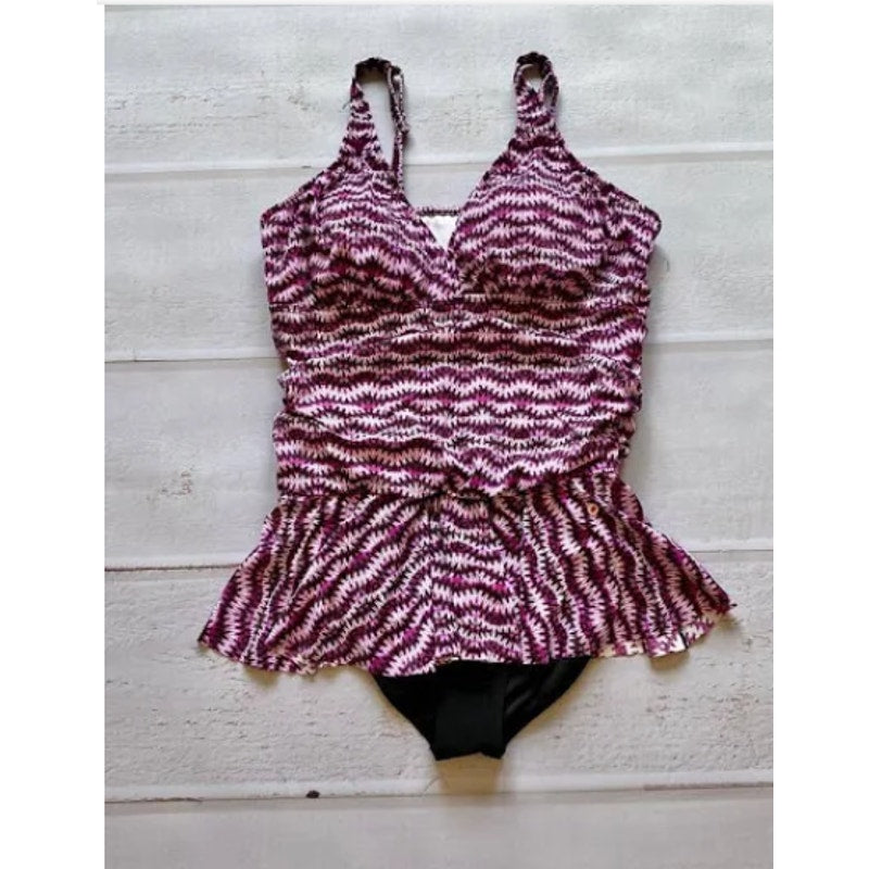 Swim Solutions New Women’s Purple Swimsuit SIZE 8 Peplum skirt One Piece