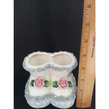 Vintage Reliable Glasware & Pottery Co 1956 Planter Vase Baby Shoes Infant Birth