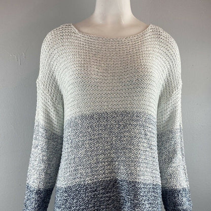 Rdi Open Stitch Pullover Sweater Long Sleeve Boat-Neck Blue Combo Size X-Large