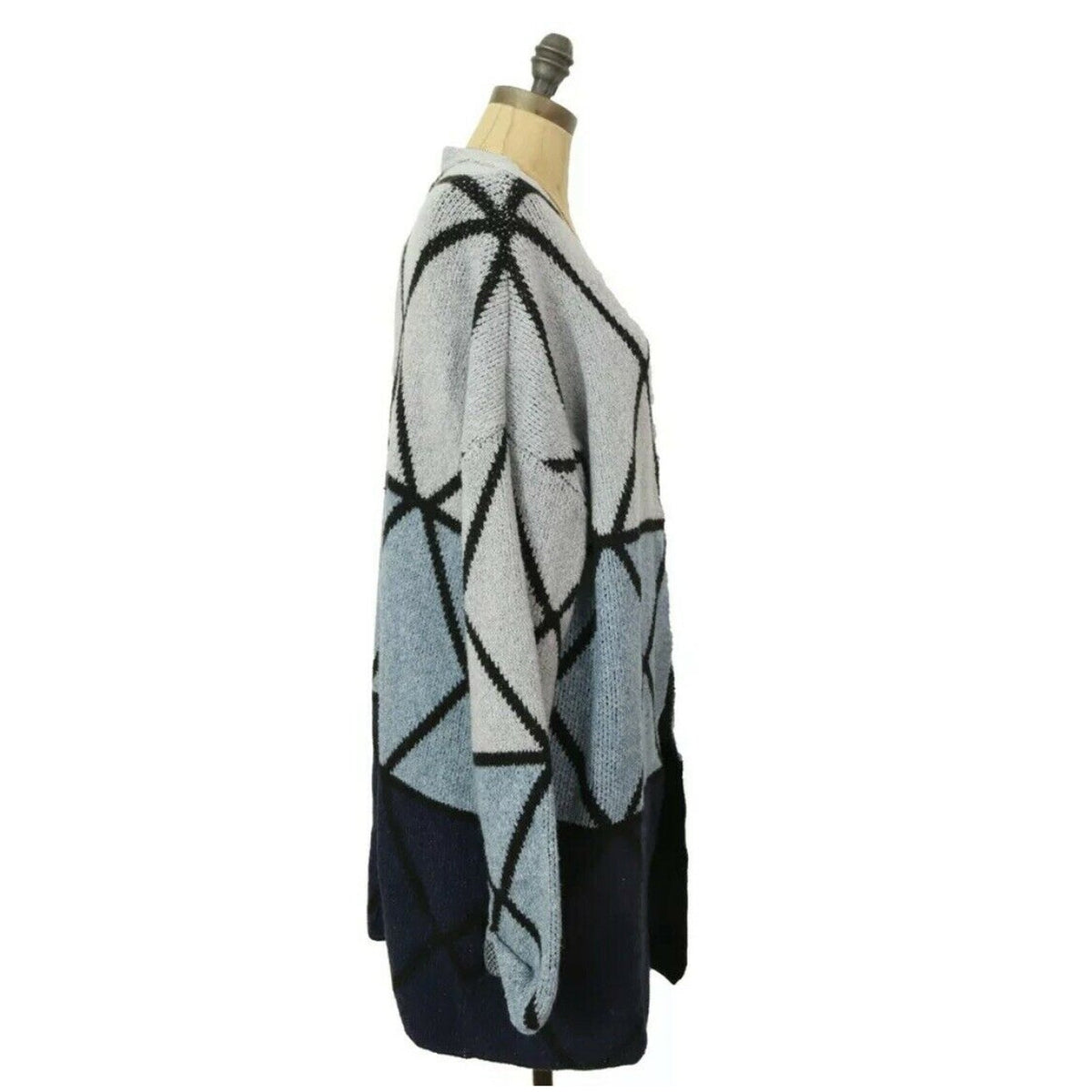 JOSEPH A Ombre Grid Cardigan XS Open Front Geometric Colorblock Blue Combo NWT