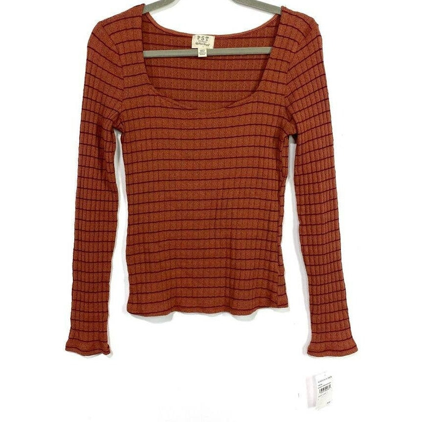 PST Project Social Kimora Sweetheart Rib Knit Top Sz Small Antique Burgundy NWT