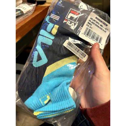 Fila NWT 2Pair Socks Shoe size 9-11 Blue Gray 2/2 Quarter Length Cotton Blend