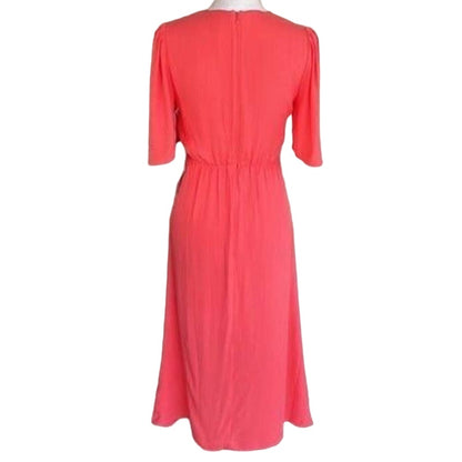 Chelsea 28 Twist Front Midi Dress Large Coral Rose NEW V-Neck Flutter Sleeves