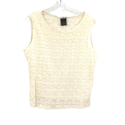 J.T.B Casual Basic Crochet Tank Top Sleeveless Scoop Neck Floral Cream Large