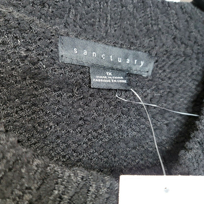 Sanctuary Popcorn Pullover Knit Sweater Crew Neck Long Sleeve Black Size 1X