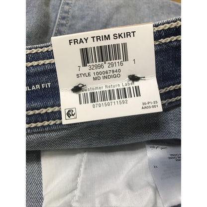 INC International Concepts Tulip-Hem Jean Skirt Button Fly Medium Indigo 12