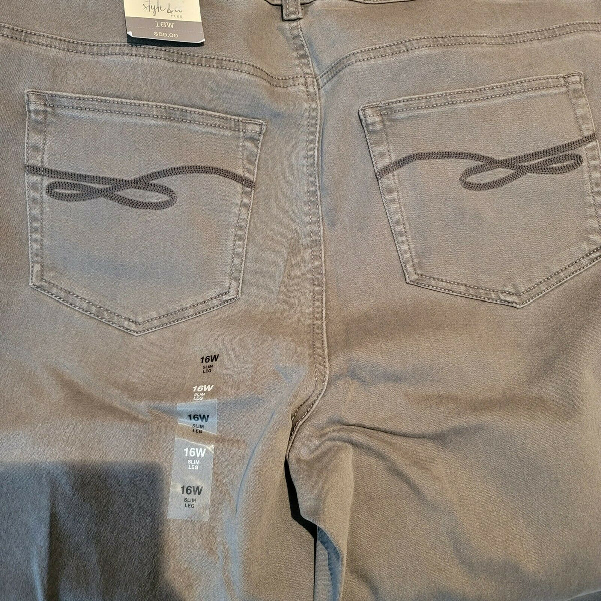 Style & Co Slim-Leg Jeans High Rise Tummy-Control Panel Pockets Gray Size 24W
